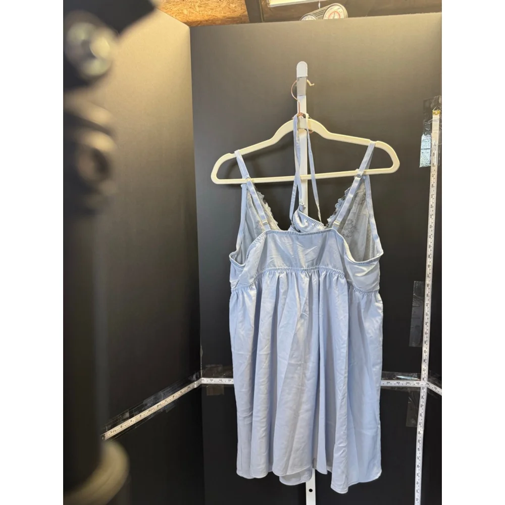 Women's Cacique Plus 2X Light Blue Chemise Nightgown White Floral Lace - Picture 3 of 4